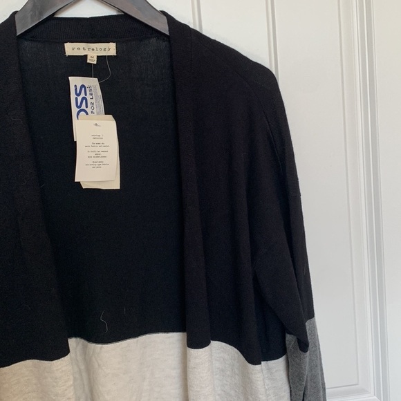 Retrology NWT Women Color Block Open Front Long Knit Cardigan Pockets Sz M Grey - Picture 7 of 12
